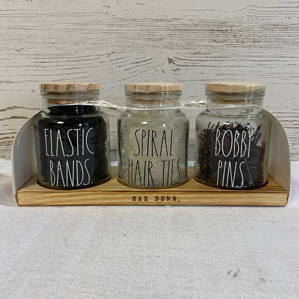 Rae Dunn Hair Set Elastic Hair Bands Spiral Hair Ties Bobby Pins Bathroo…